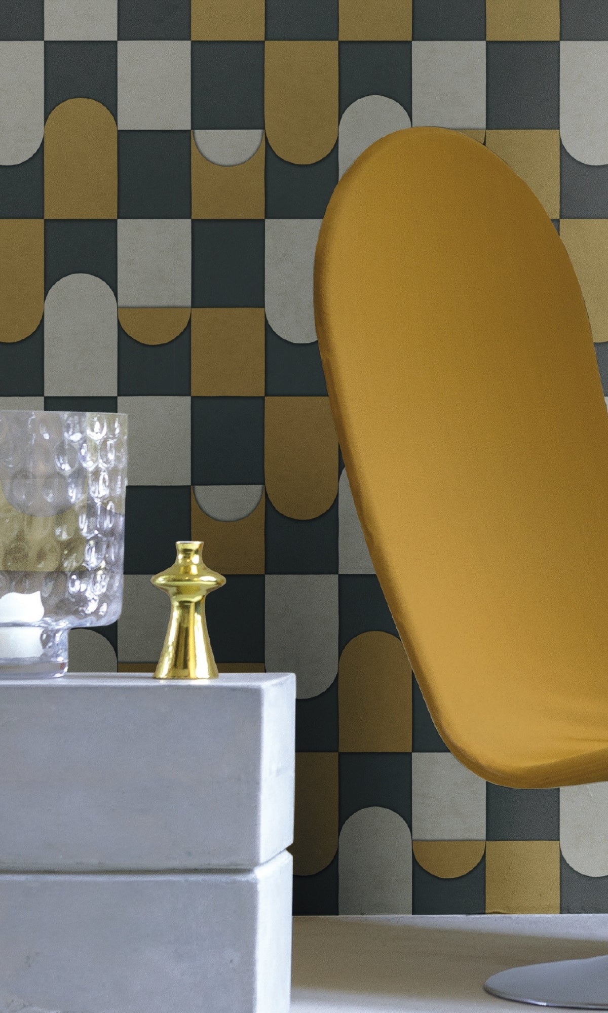 Anthracite & Ochre 3D Patchwork Geometric Wallpaper R8087