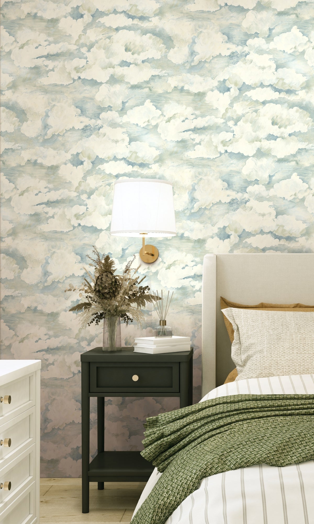 Aqua Cloud Filled Sky Plain Textured Wallpaper R9002