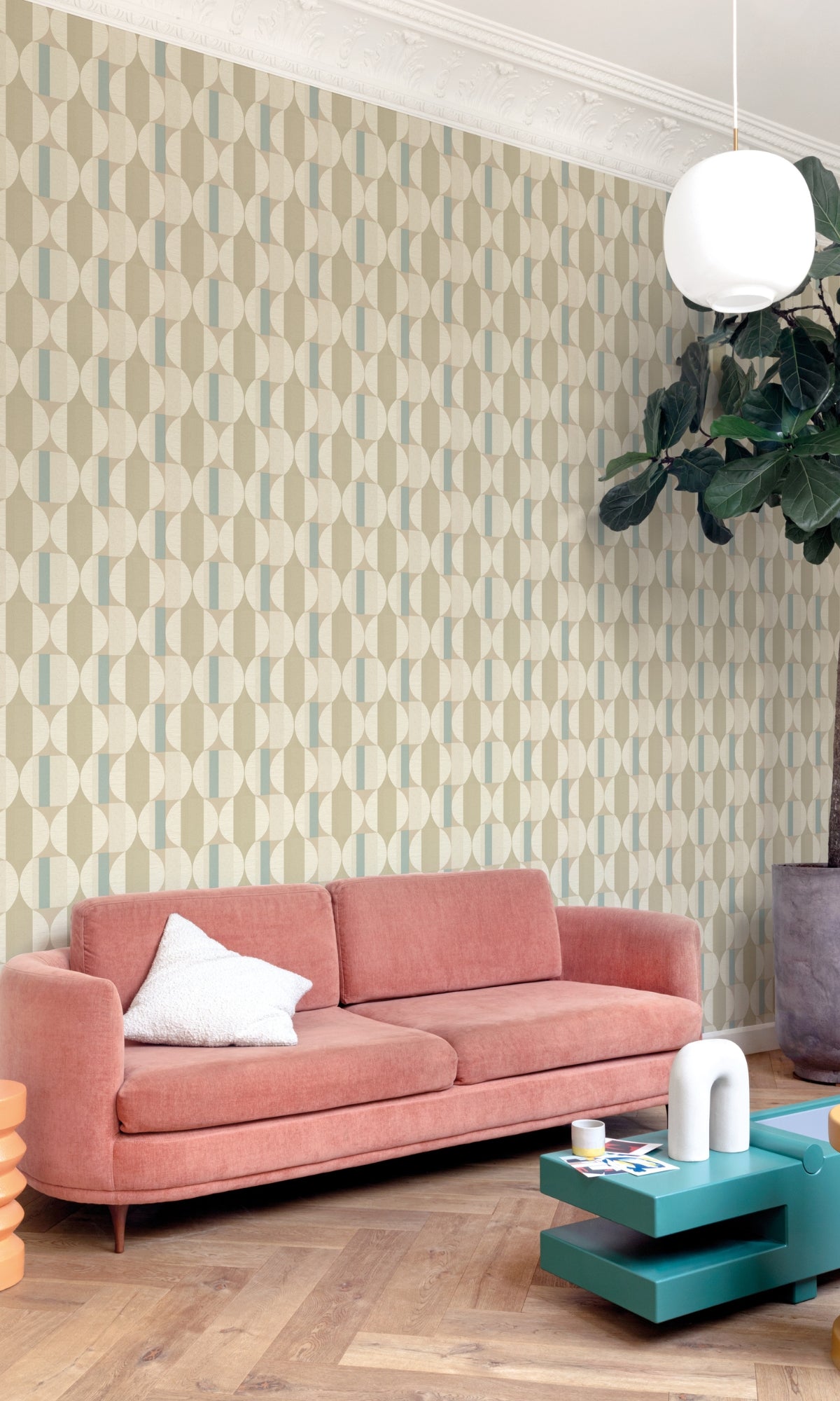 Aqua Semi Circle Geometric Wallpaper R8727