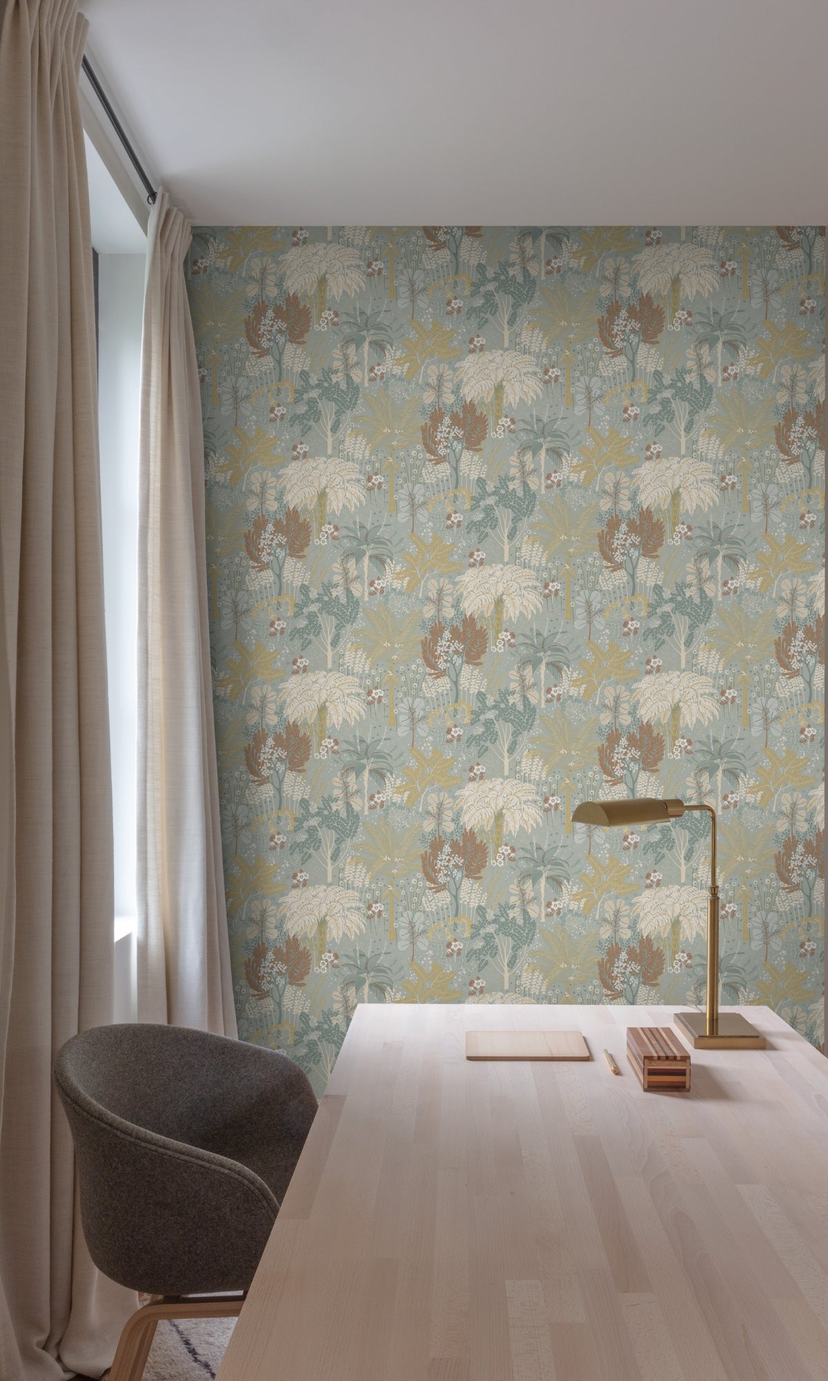 Aqua Tropical Trees Metallic Wallpaper R8370