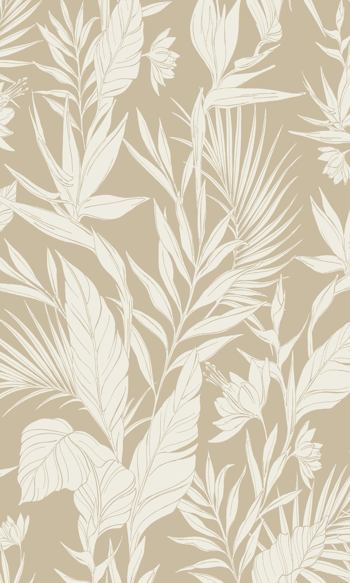 Beige All Over Branches & Leaves Tropical Wallpaper R9311
