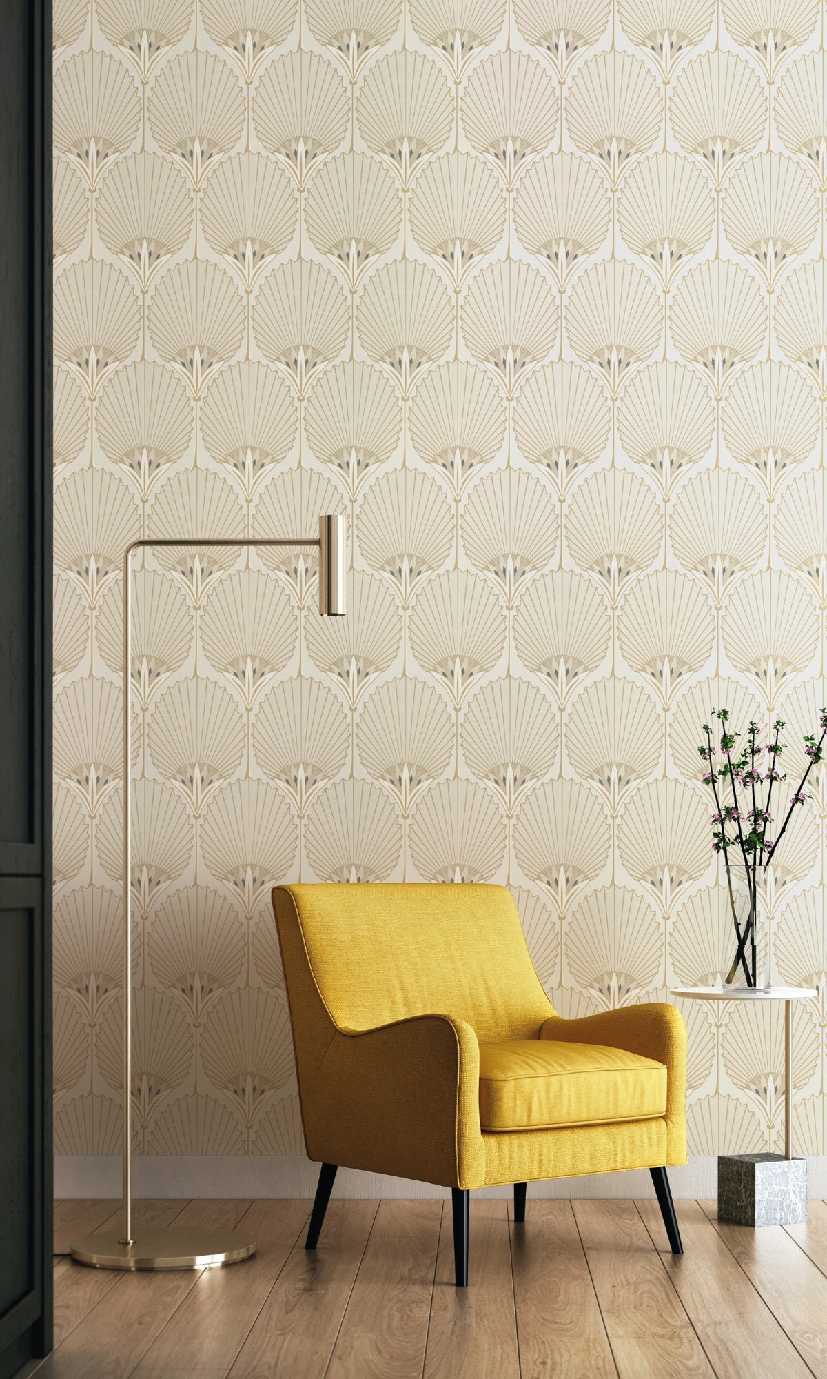 Beige Bold Art Deco Fan Wallpaper R8374