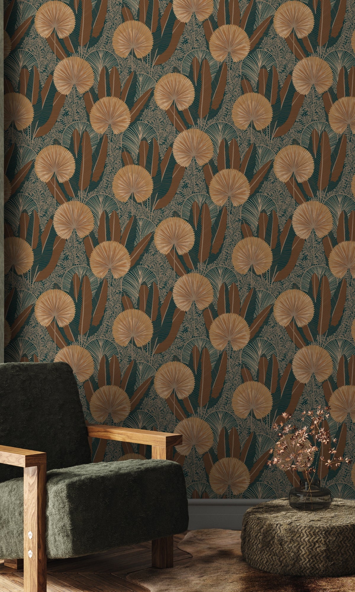 Beige Bold Metallic Leaf Tropical Wallpaper R8368