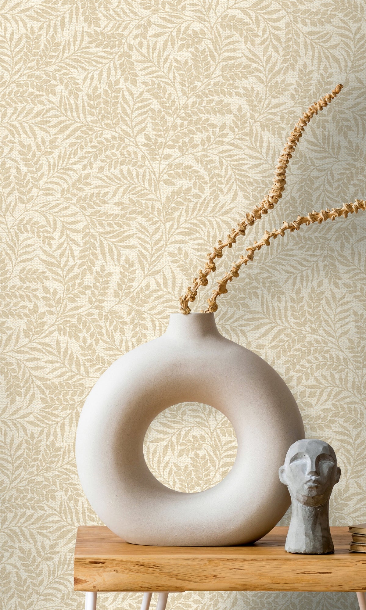 Beige Trailing Minimalist Leaves Tropical Wallpaper R8805