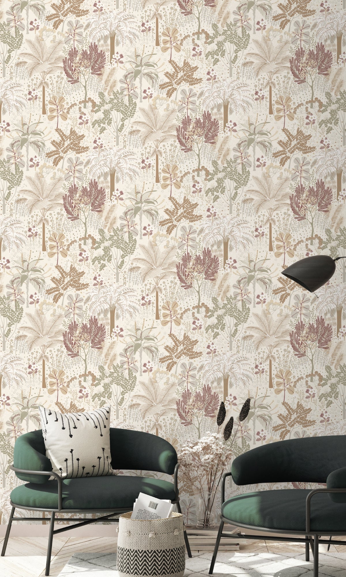 Beige Tropical Trees Metallic Wallpaper R8371