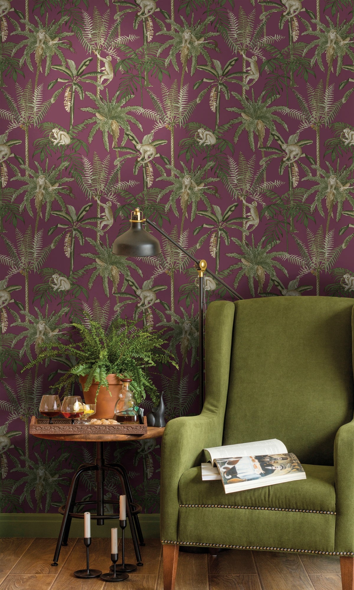 Berry Monkey Climbing in the Trees Tropical Wallpaper R8997