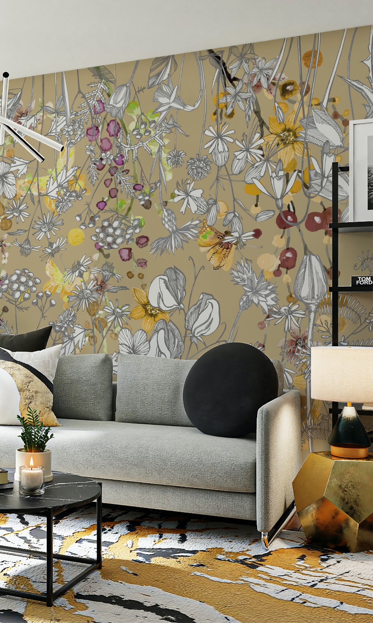 Black And White Vintage Herbs Mural Wallpaper M1426