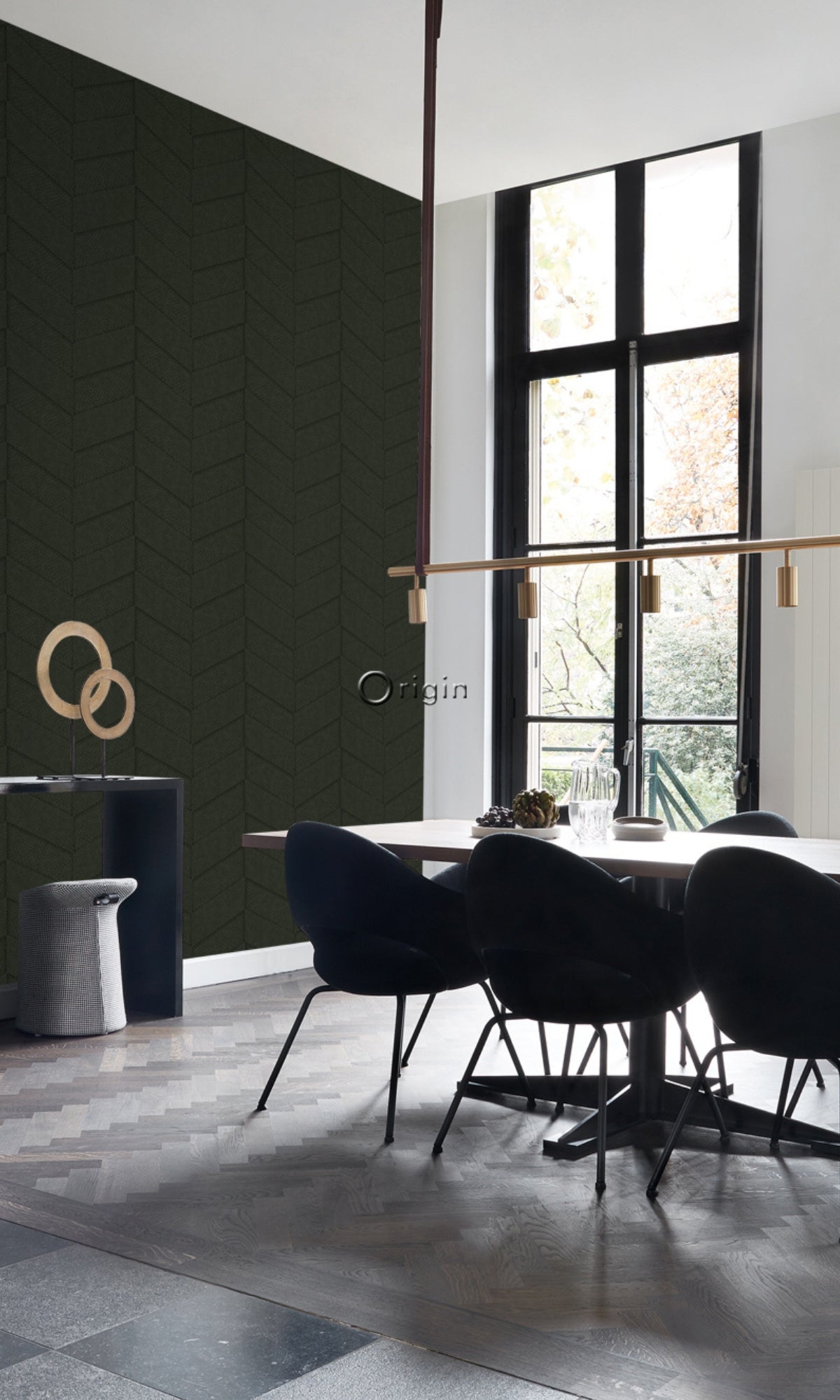 Black Chevron Textured Geometric Wallpaper R8318