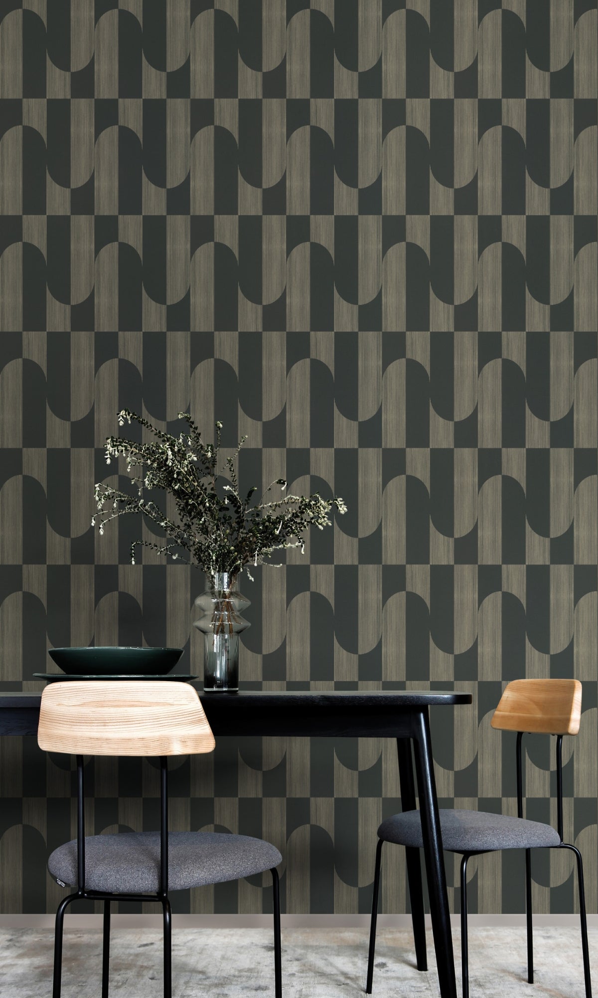 Black Retro Funky Geometric Wallpaper R8378