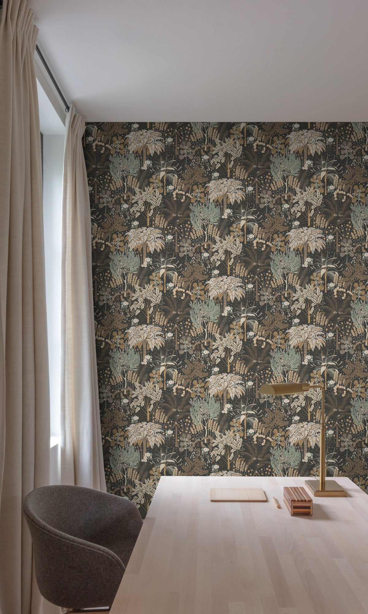 Black Tropical Trees Metallic Wallpaper R8369