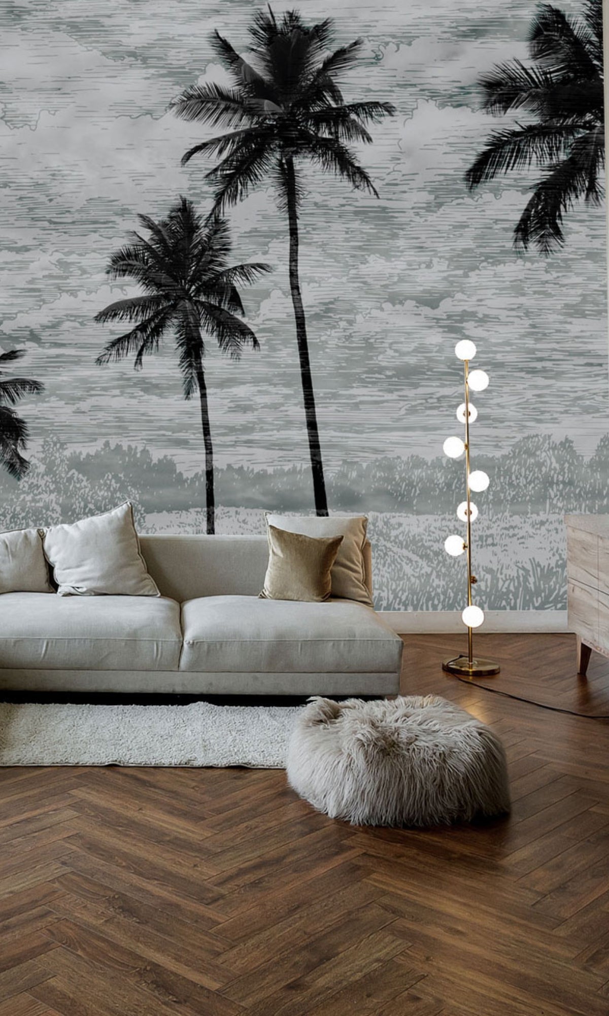 Black & White Tall Palms Mural Wallpaper M1140-Sample