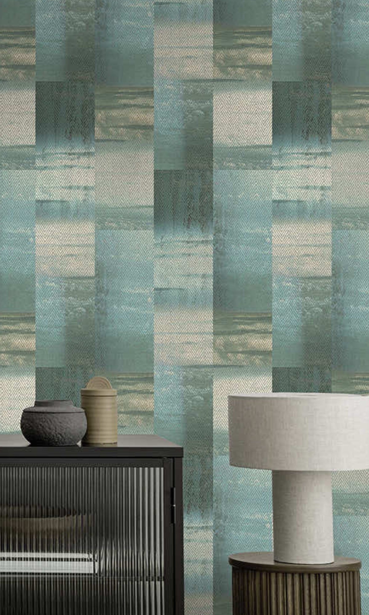 Blue Beaded Geometric Stipes Wallpaper R8440