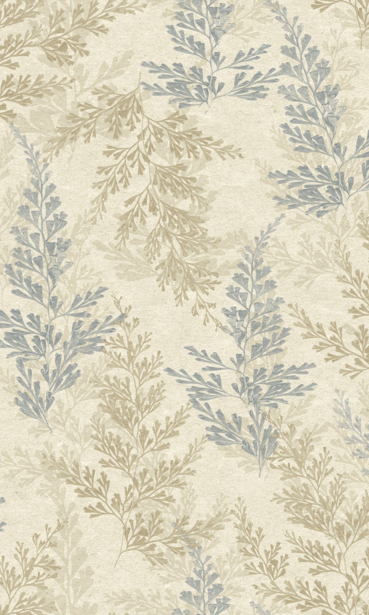 Blue Beige Wild Herbs Leave Tropical Wallpaper R9147