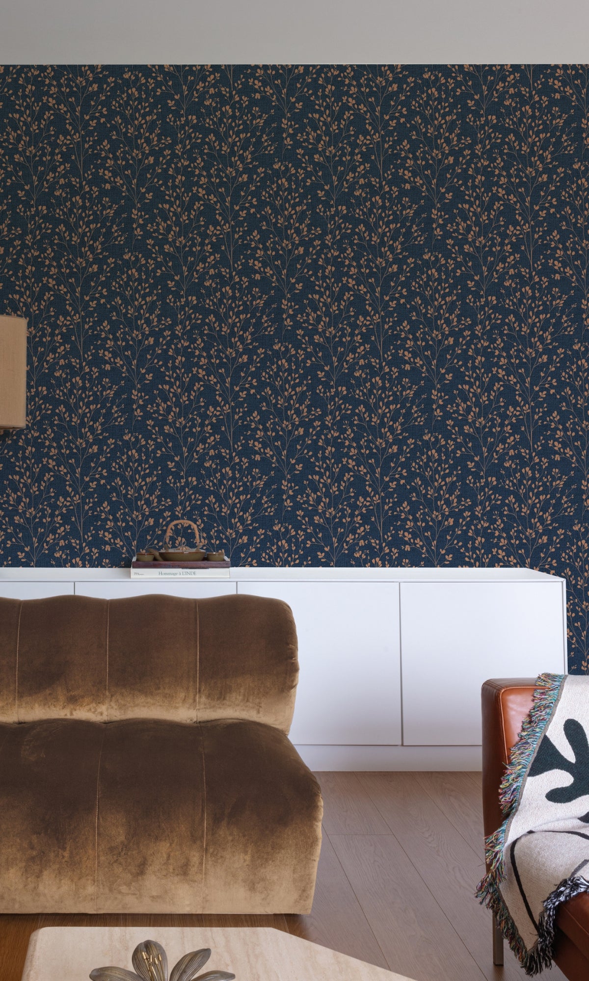 Blue Minimalist Tropical Leaves Wallpaper R9317