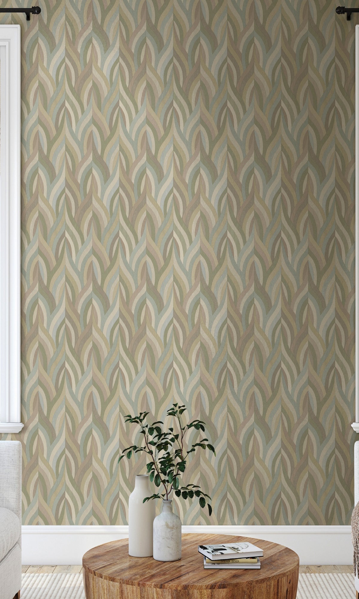 Blush Aqua Interlacing Lines Geometric Wallpaper R8955