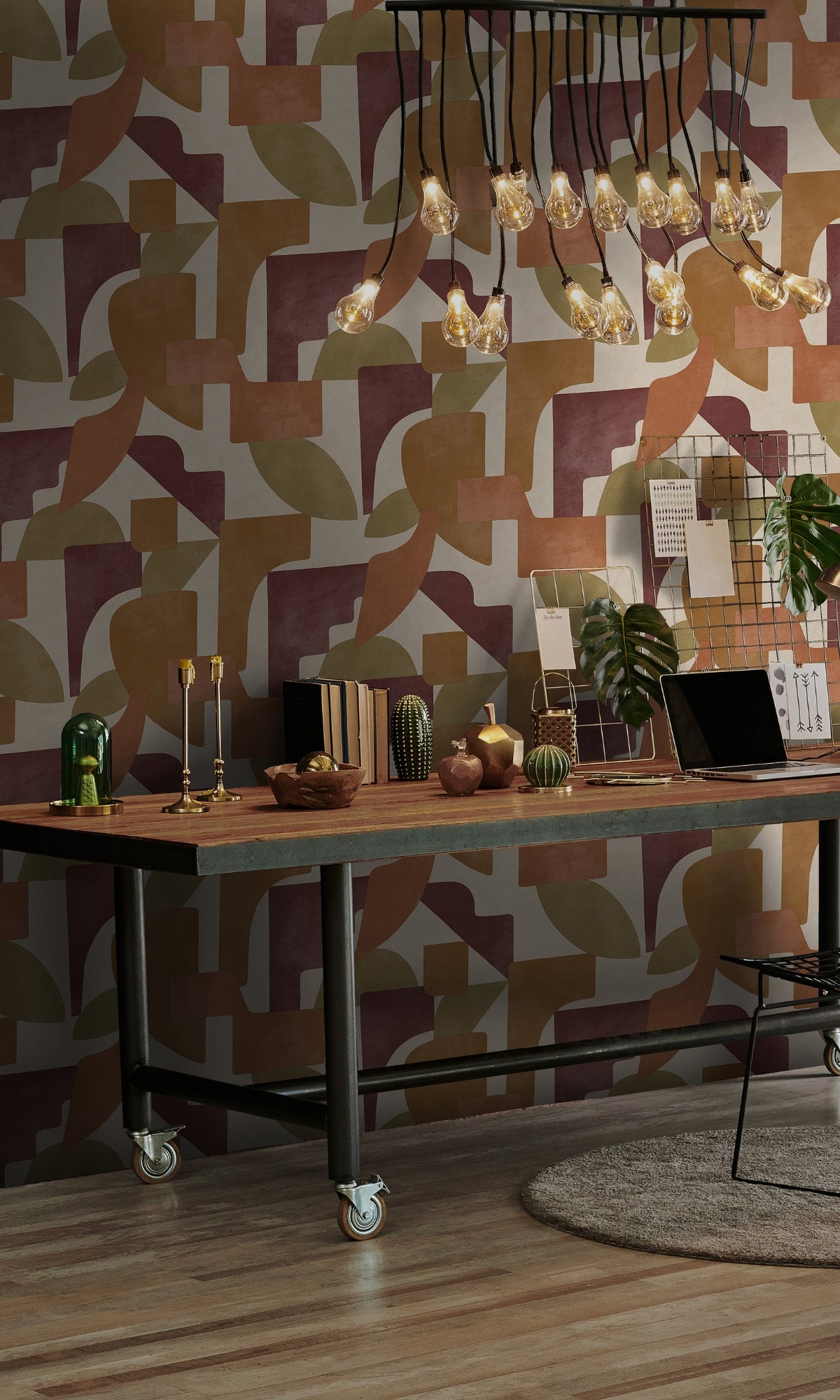 Burgundy Burnt Orange Modern Asbtract Geometric Wallpaper R8978
