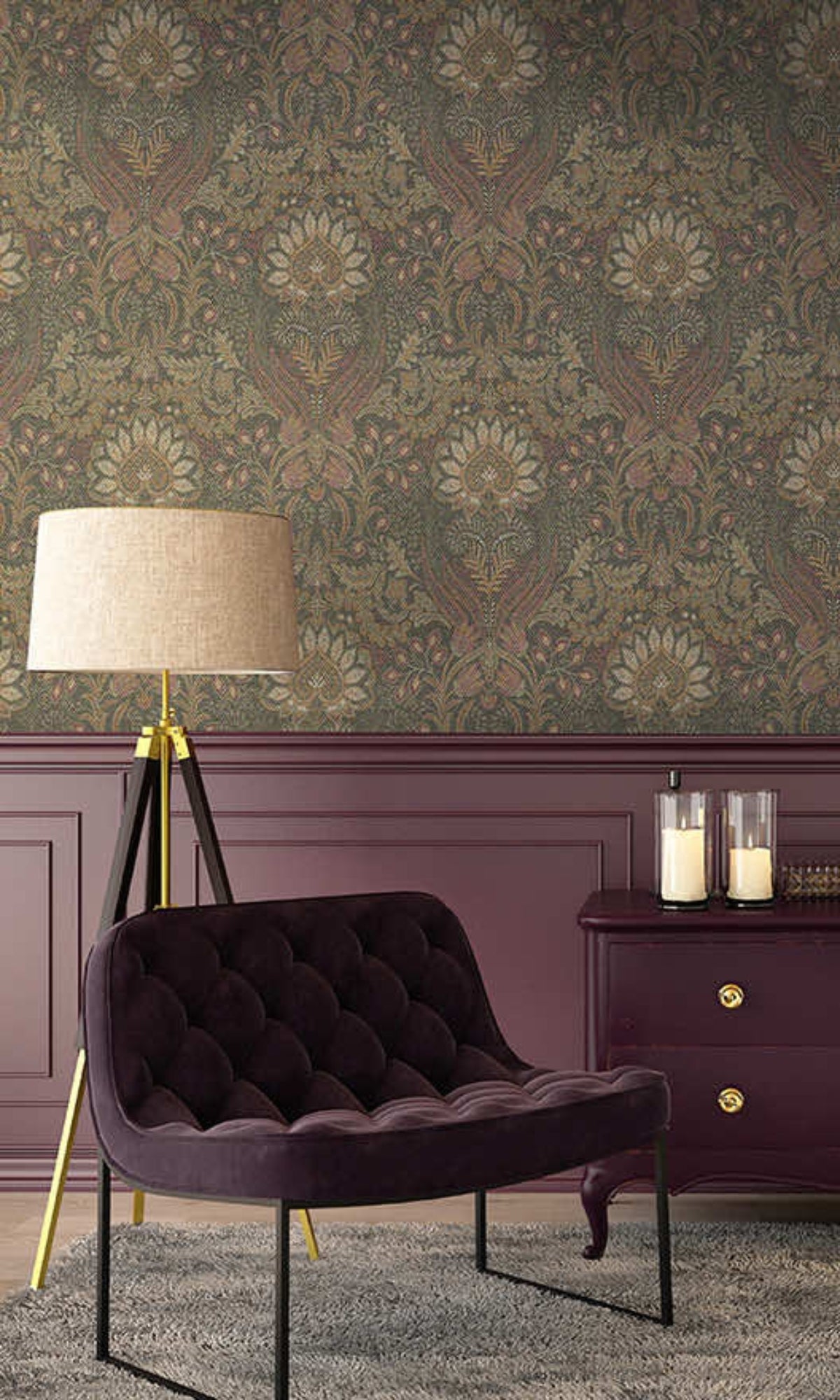 Burnt Orange Bold Paisley Design Metallic Damask Wallpaper R8437