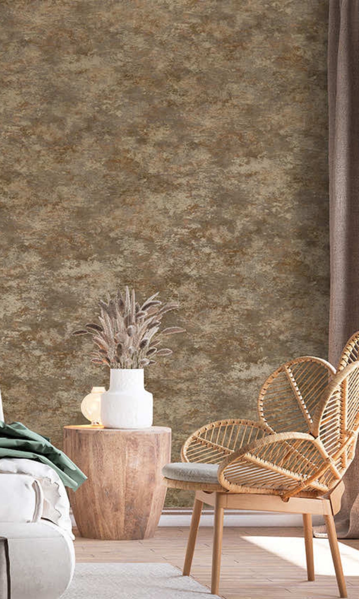 Burnt Orange Distressed Metallic Plain Wallpaper R8408