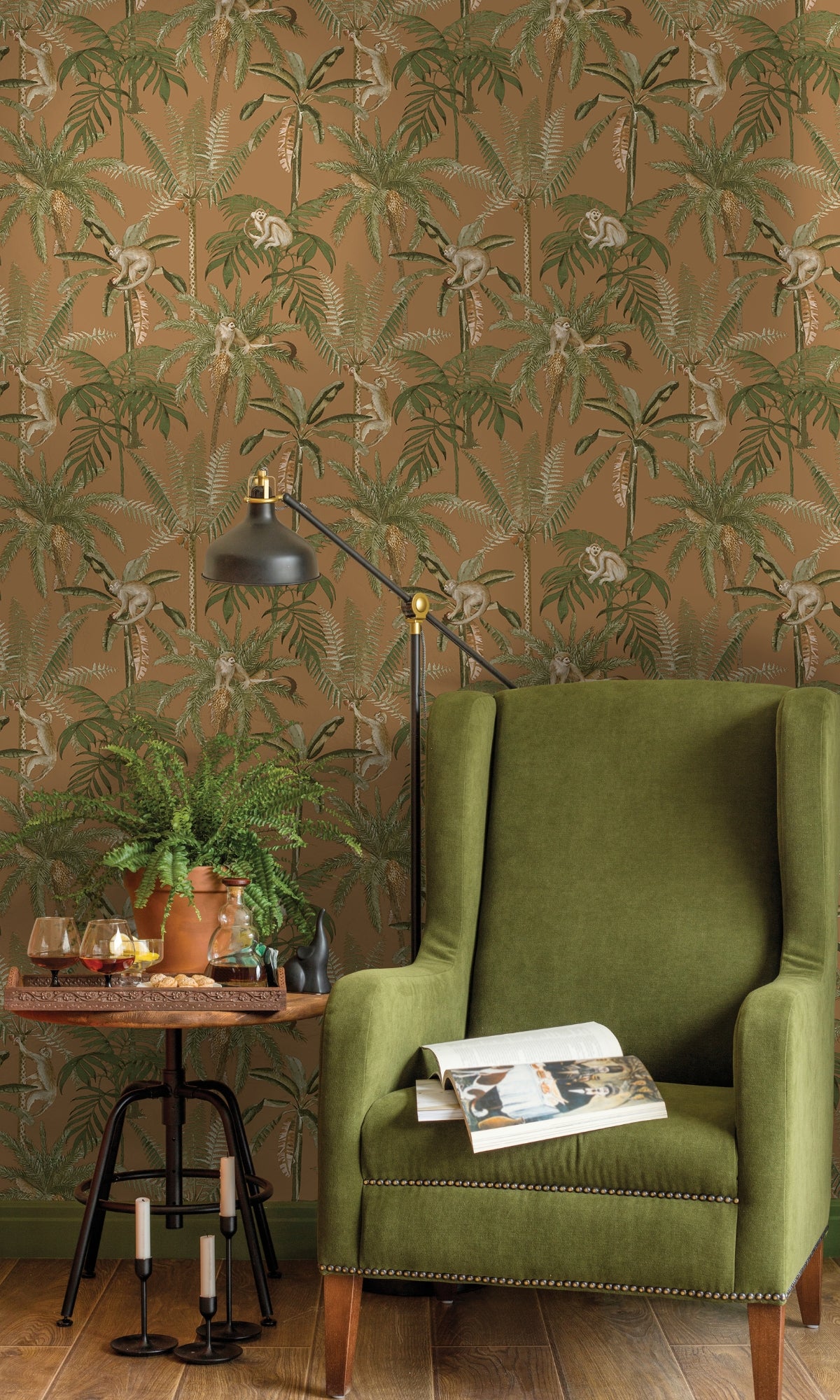 Caramel Brown Monkey Climbing in the Trees Tropical Wallpaper R8998