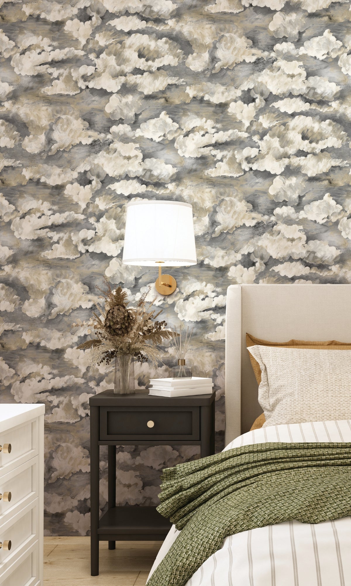 Charcoal Cloud Filled Sky Plain Textured Wallpaper R9004