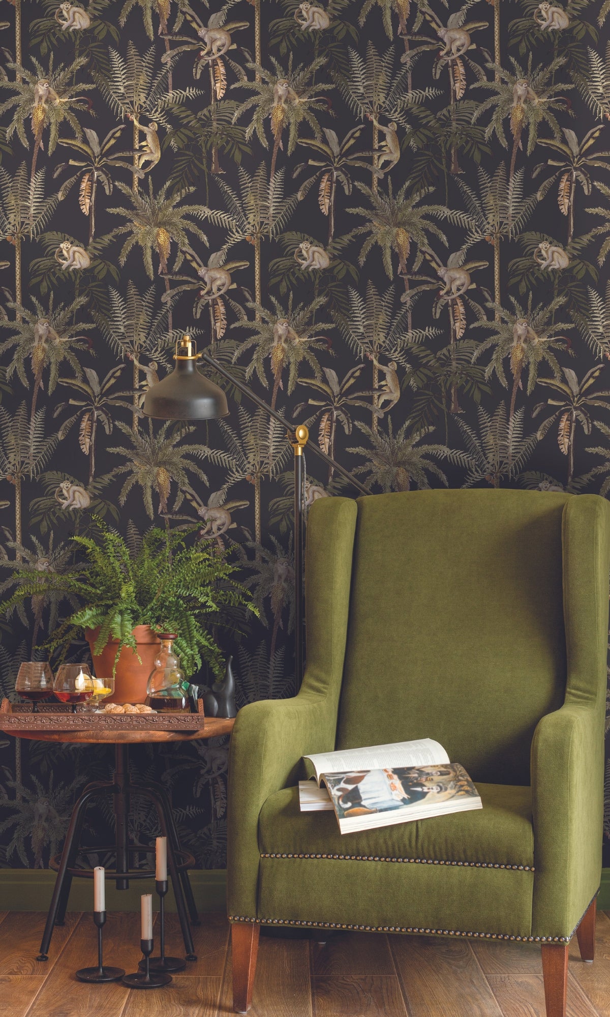 charcoal colored wallpaper, black animal print wallpaper, Black monkey climbing in the trees wallpaper, black botanical wallpaper, bedroom wallpaper ideas, black accent wall, black accent wall ideas, black wall ideas, black feature wall, black wall design ideas, black aesthetic wallpaper, toile wallpaper black, black artistic wallpaper, black art wallpaper, wallpaper black background plain, black vintage wallpaper, black retro wallpaper