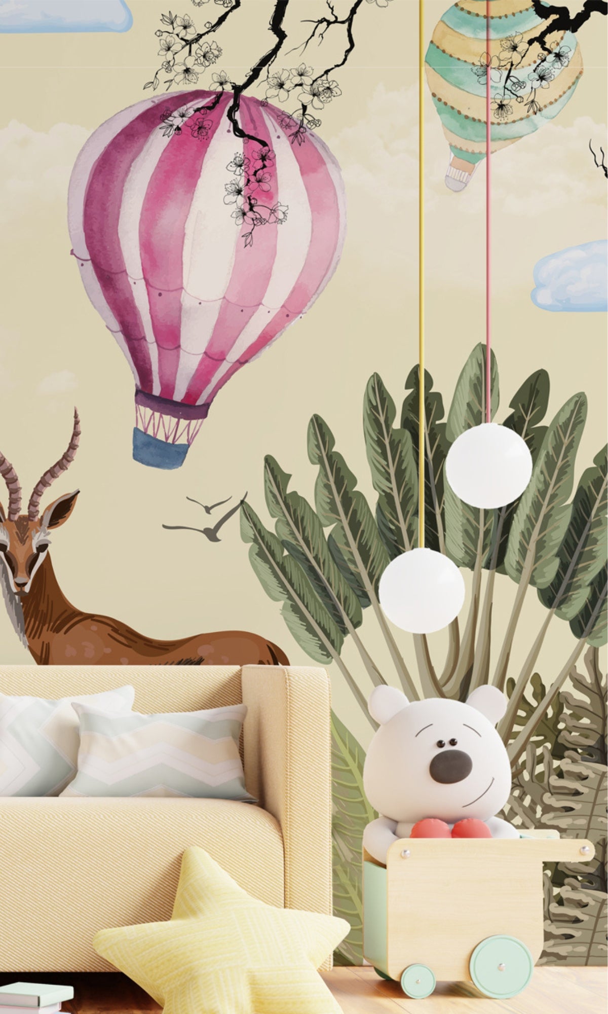 Colorful Balloons and Giraffe Mural Wallpaper M1462