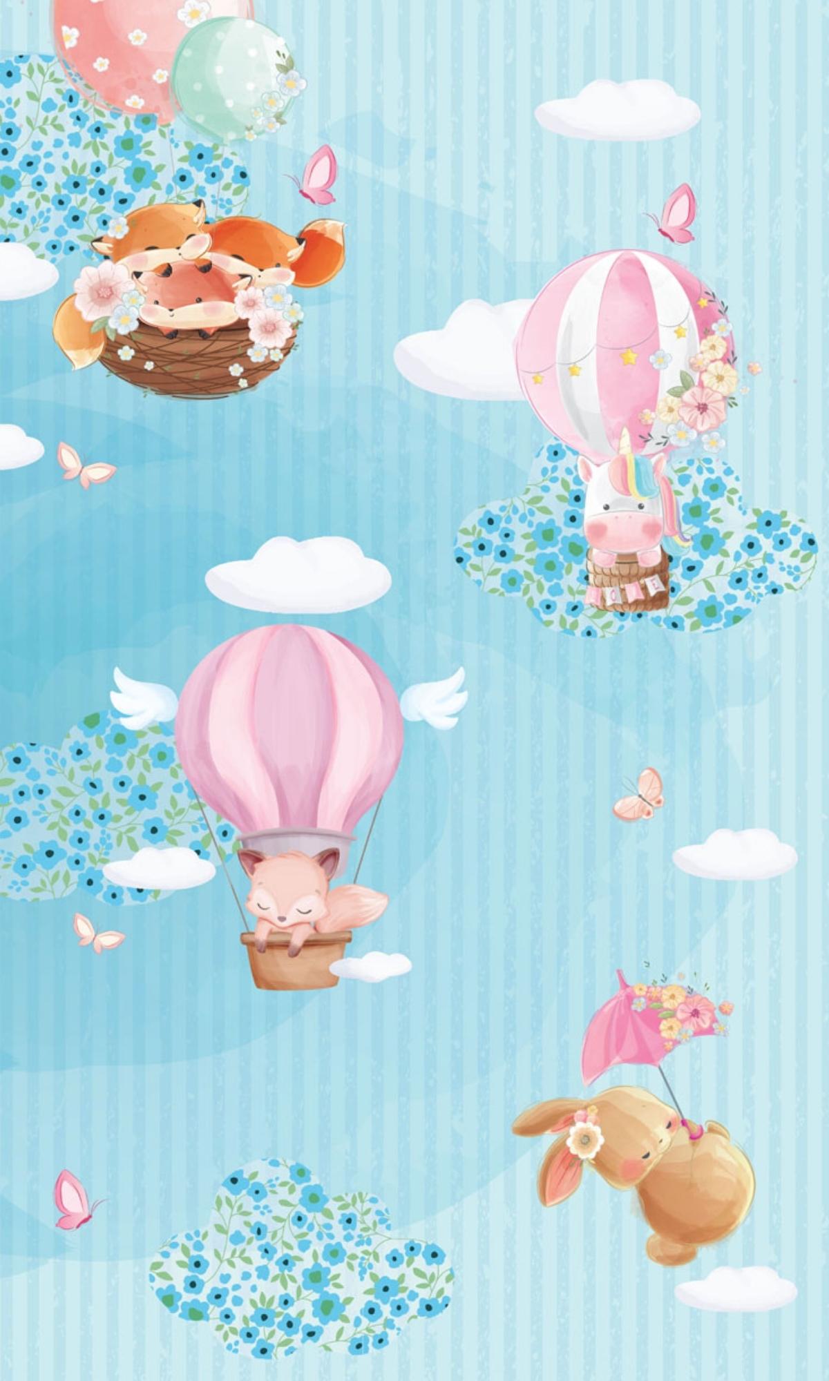 Colorful Cute animals with Balloons Mural Wallpaper M1144