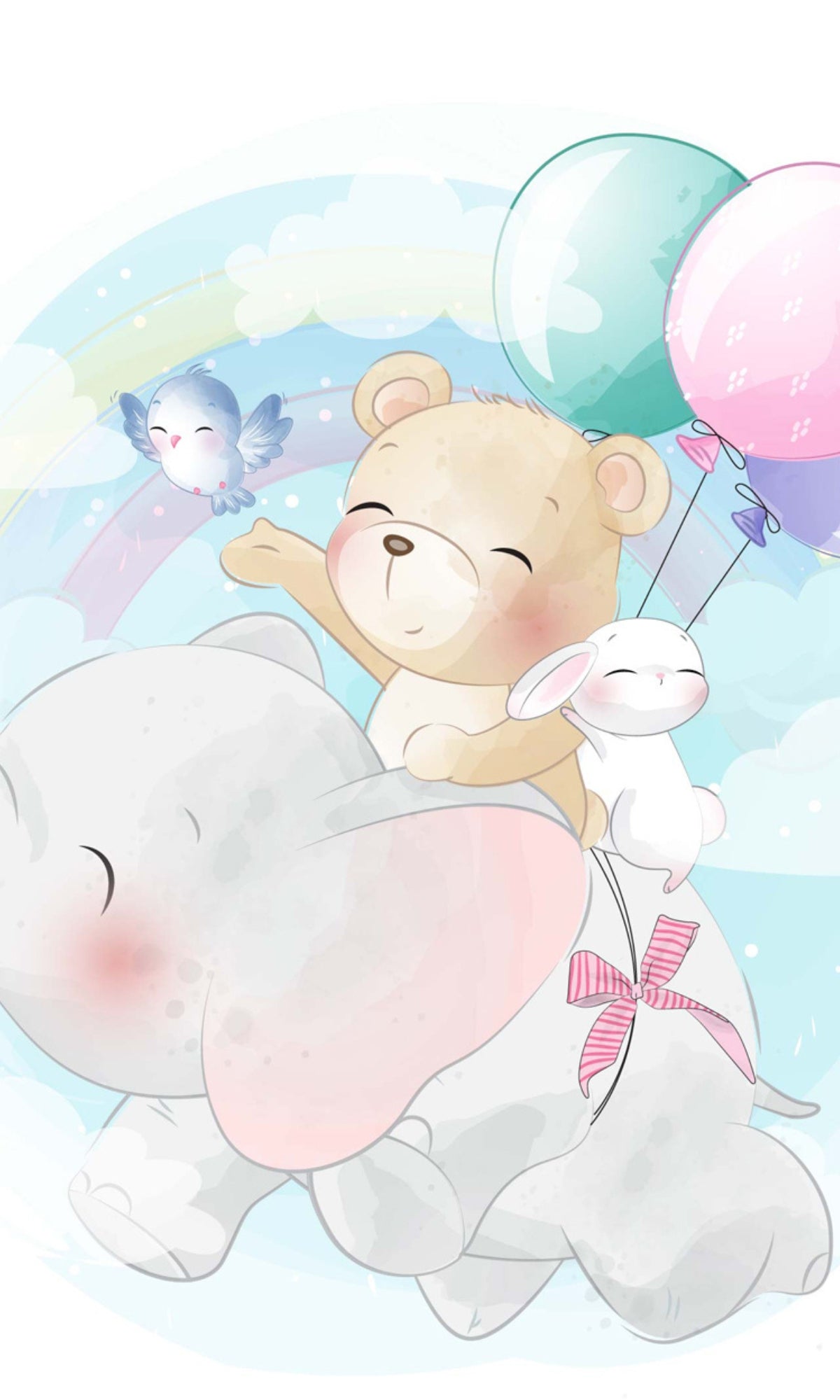 Colorful Little bears and Kites Mural Wallpaper M1167-Sample