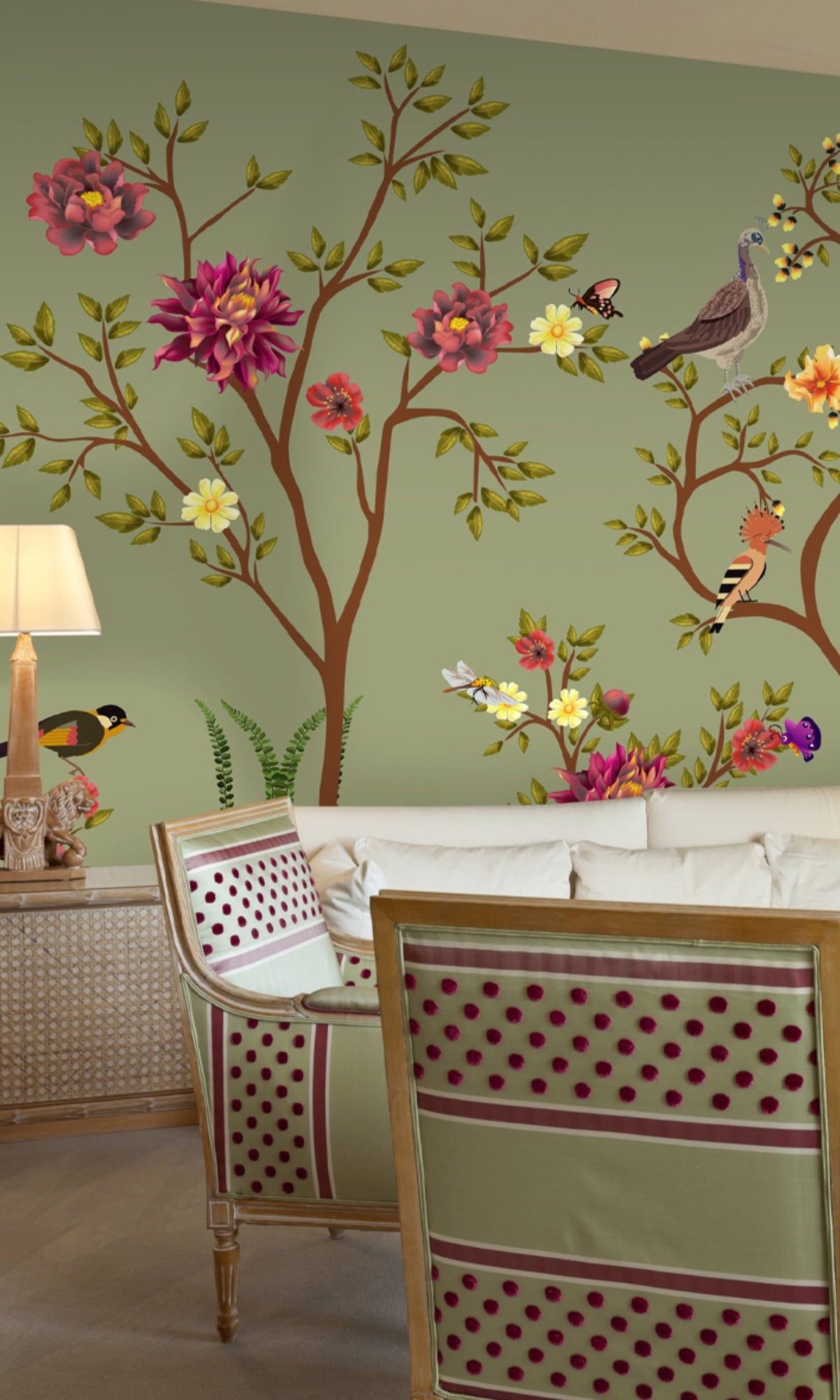 Colorful Peacock in Garden Mural Wallpaper M1435