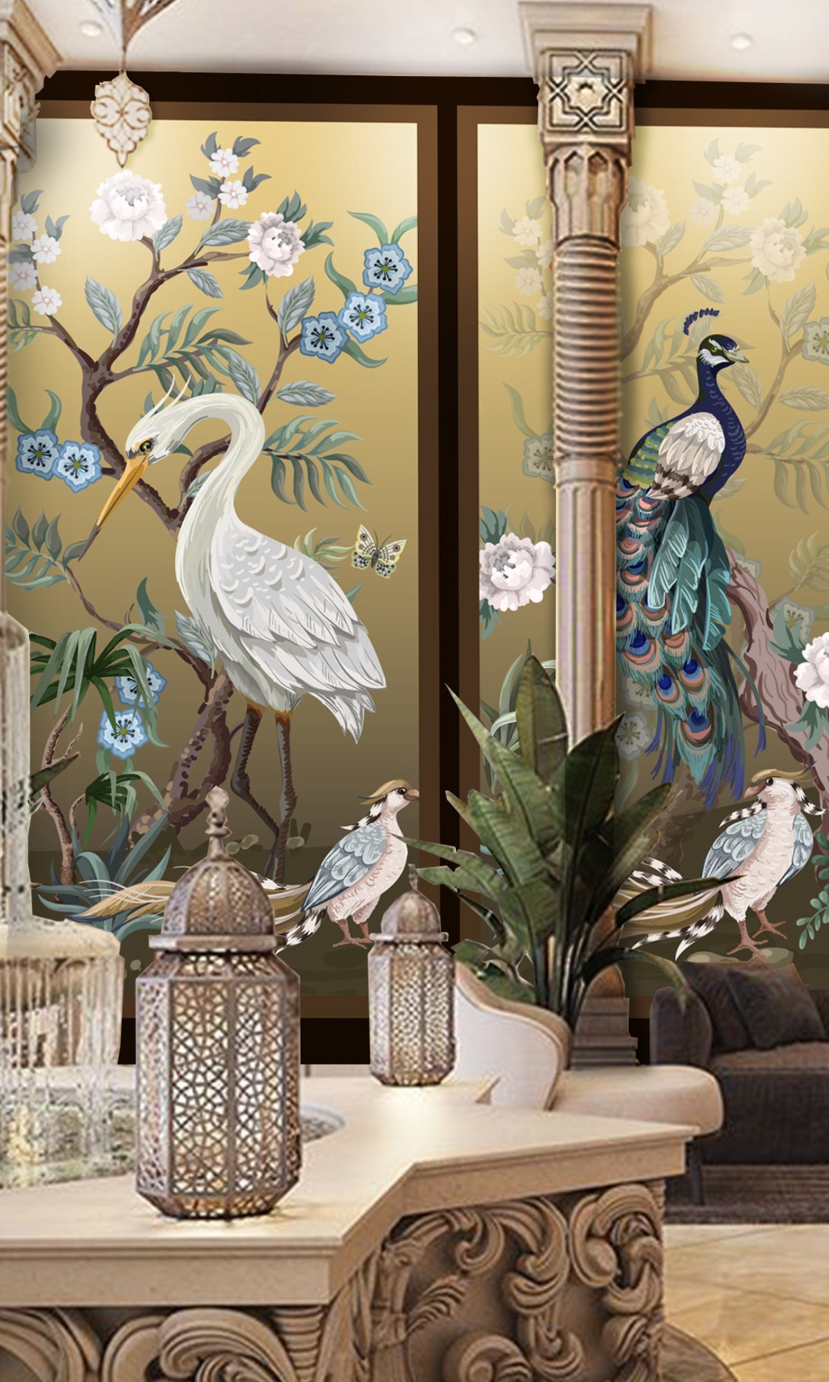 Colorful Peacocks in the Garden Mural Wallpaper M1170