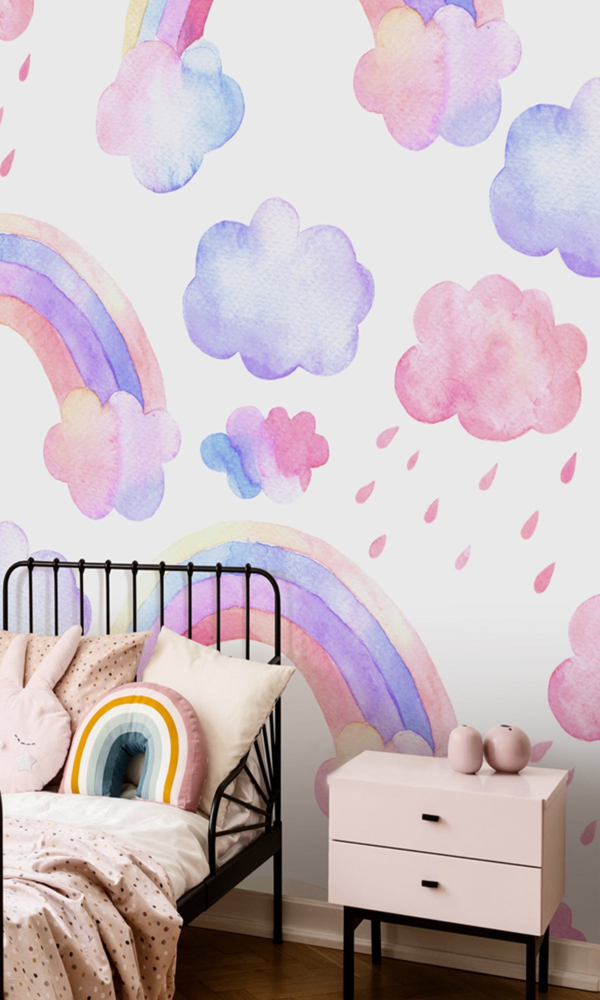 Colorful Rainbow and Clouds Mural Wallpaper M1469