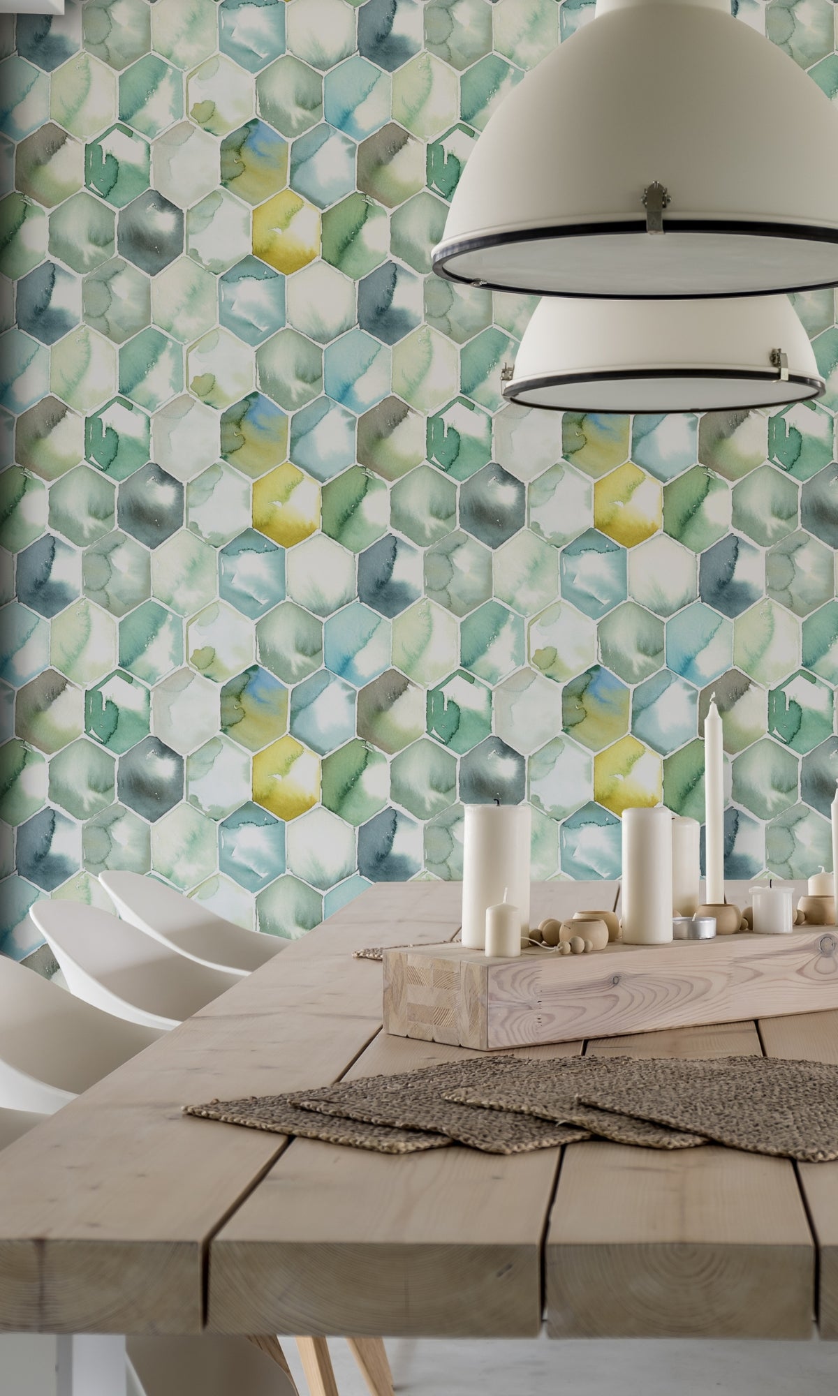 Colourful Hand painted Watercolour Hexagon Honeycomb Mural Wallpaper M1312