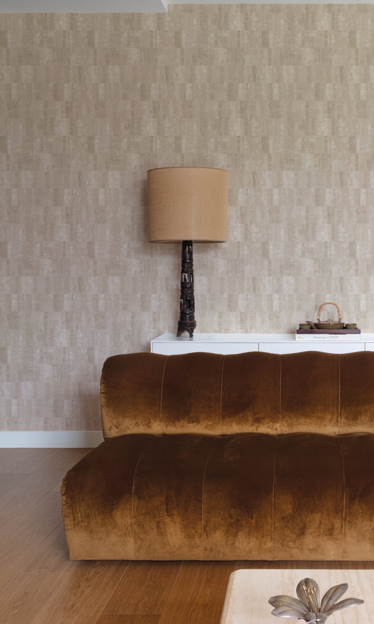 Dark Beige Scratched Textured Blocks Geometric Wallpaper R9295