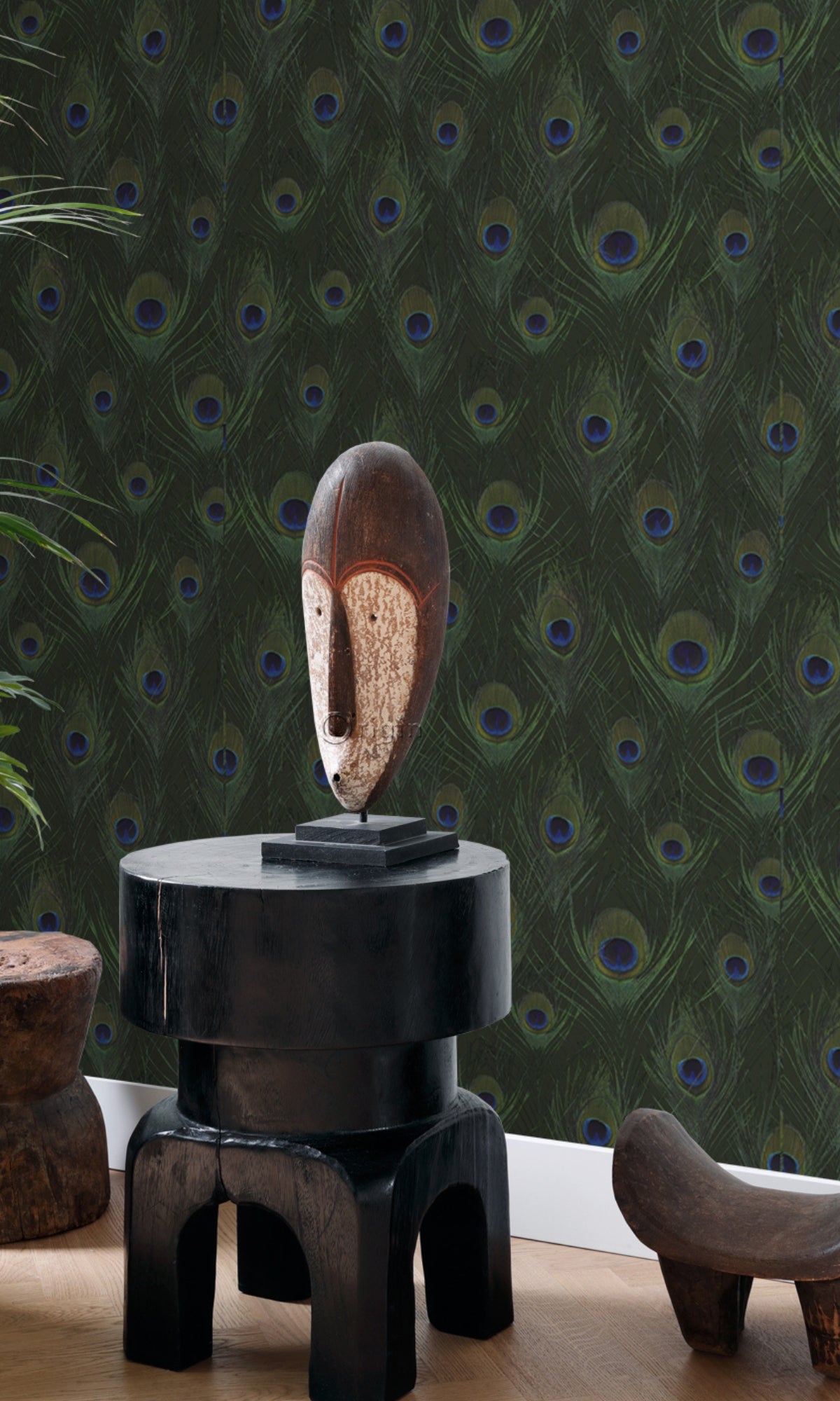 Dark Green Peacock Wings Animal Print Wallpaper R8299