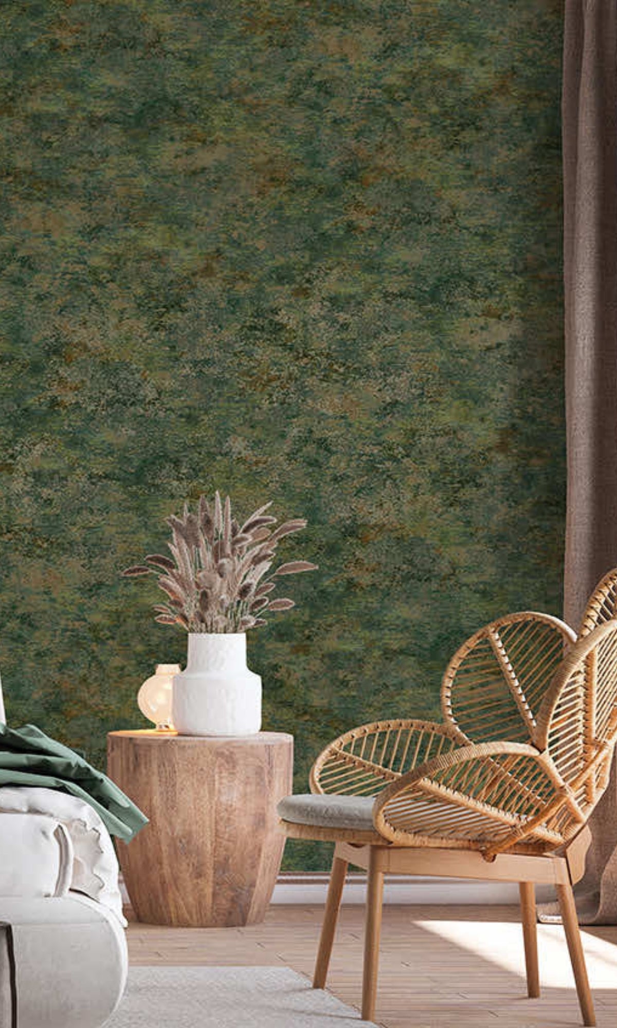 Emerald Green Distressed Metallic Plain Wallpaper R8410