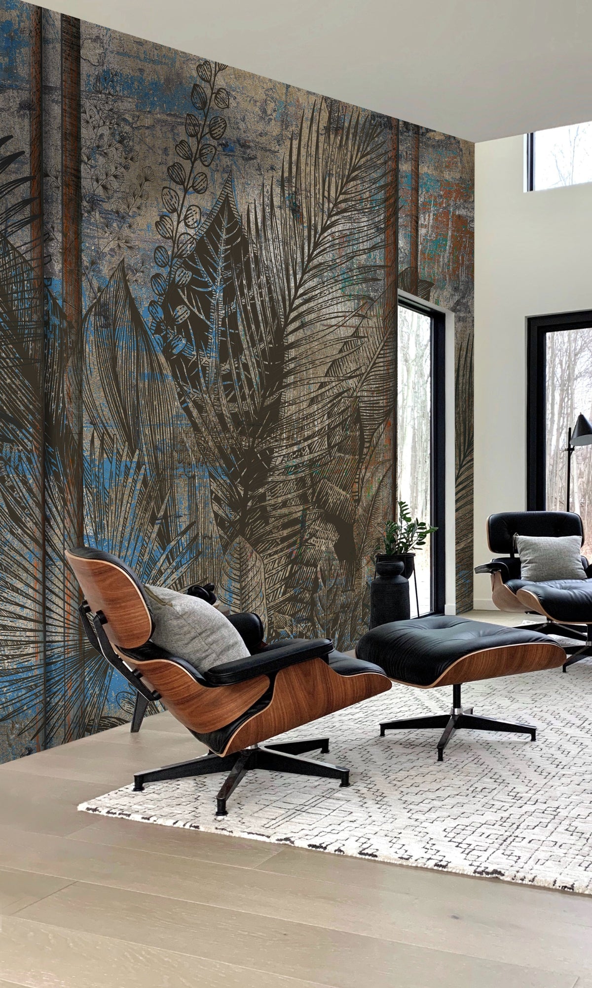 Exotic metal with Leaves Mural Wallpaper M1428