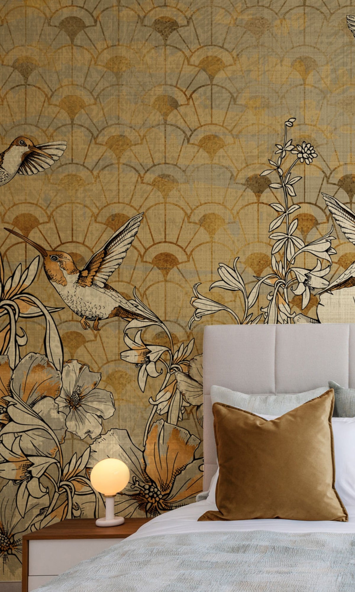 Gold Art deco with Flowers Mural Wallpaper M1205