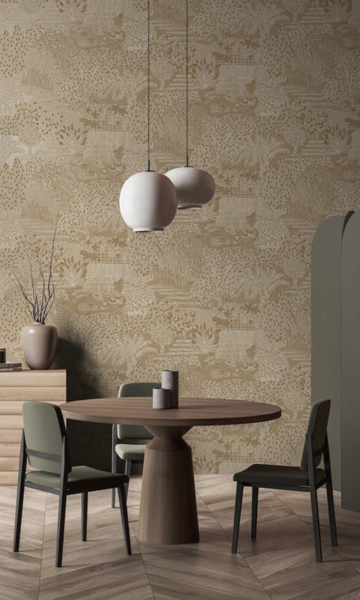 Gold Japanese Gardens Inspired Tropical Wallpaper R8428
