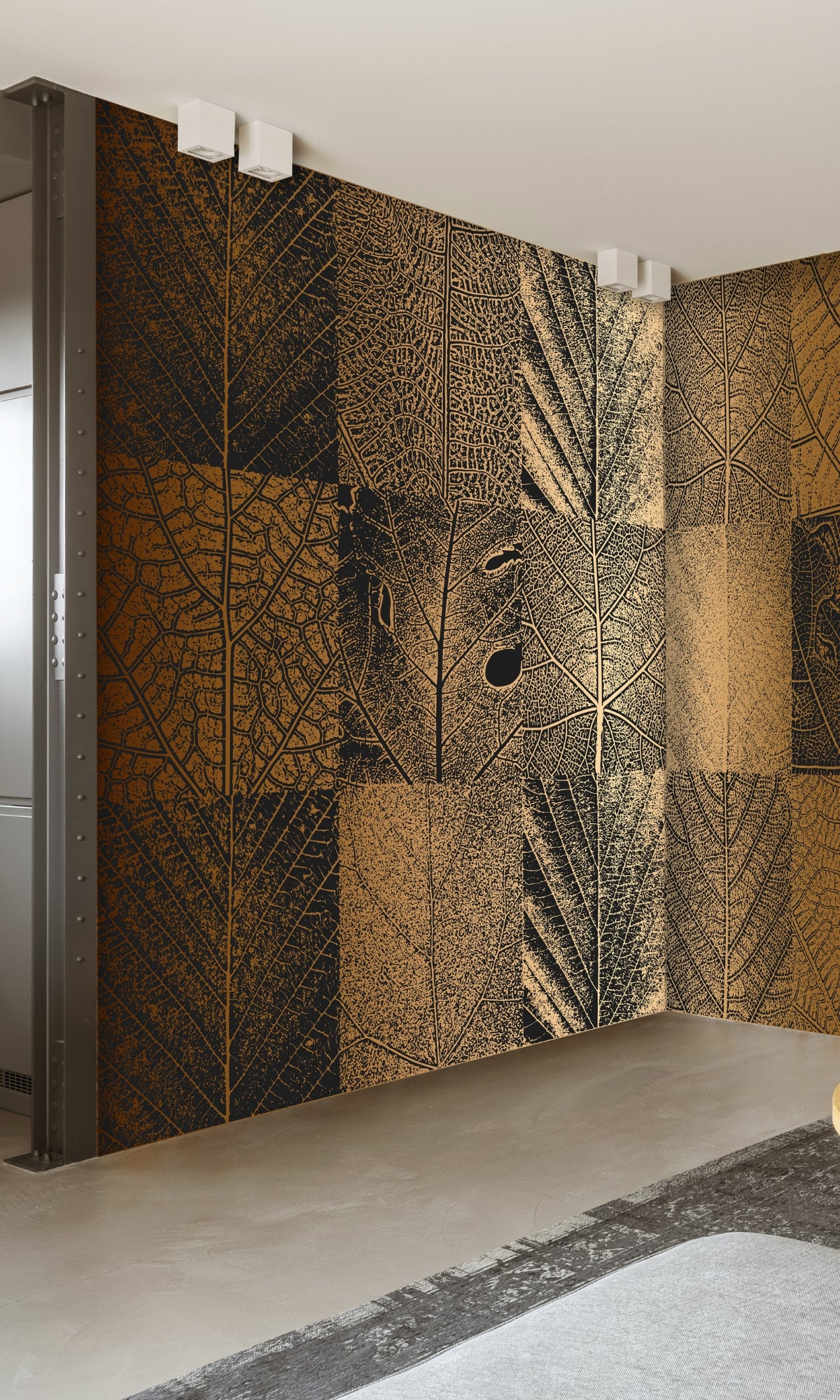 Gold Metal Tree Leaves Mural Wallpaper M1293