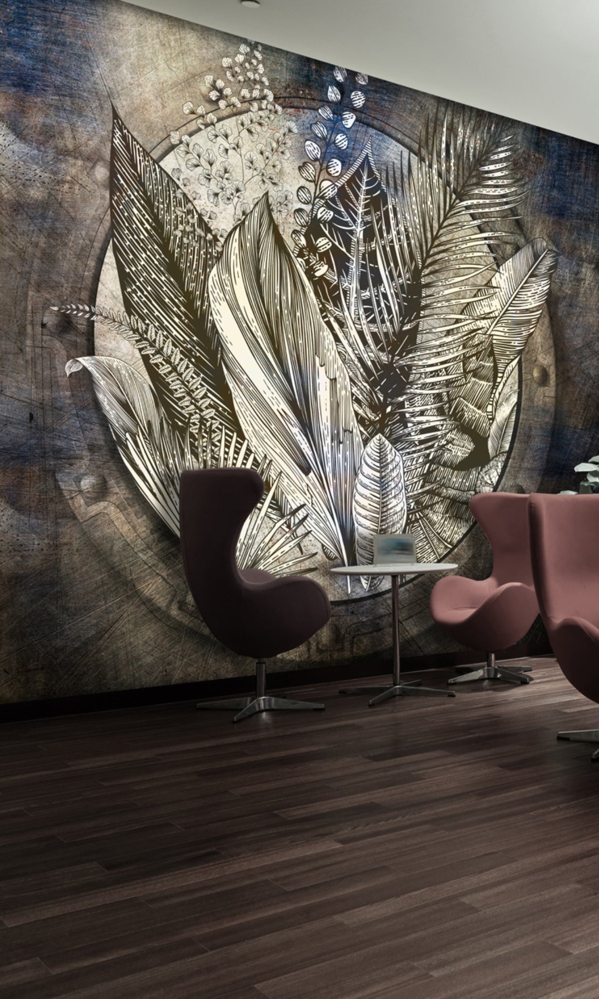 Gold Metal with Leaves Mural Wallpaper M1438