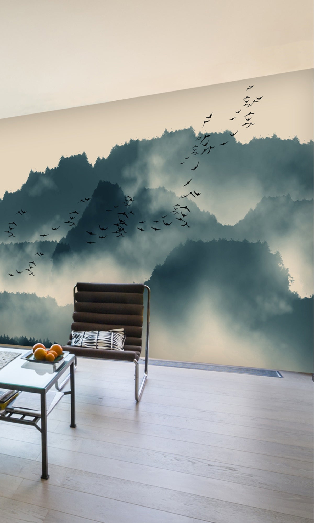 Gray Chinese Landscape Painting Mural Wallpaper M1366
