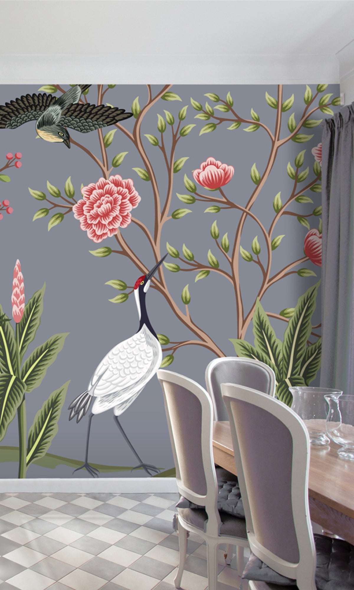 Gray Colorful Vintage Garden Mural Wallpaper M1411