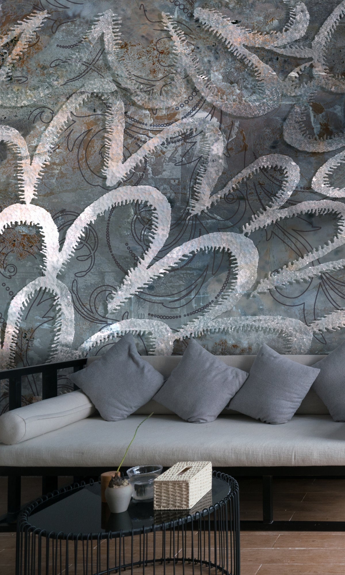 Gray &  Metalic Decorative D Mural Wallpaper