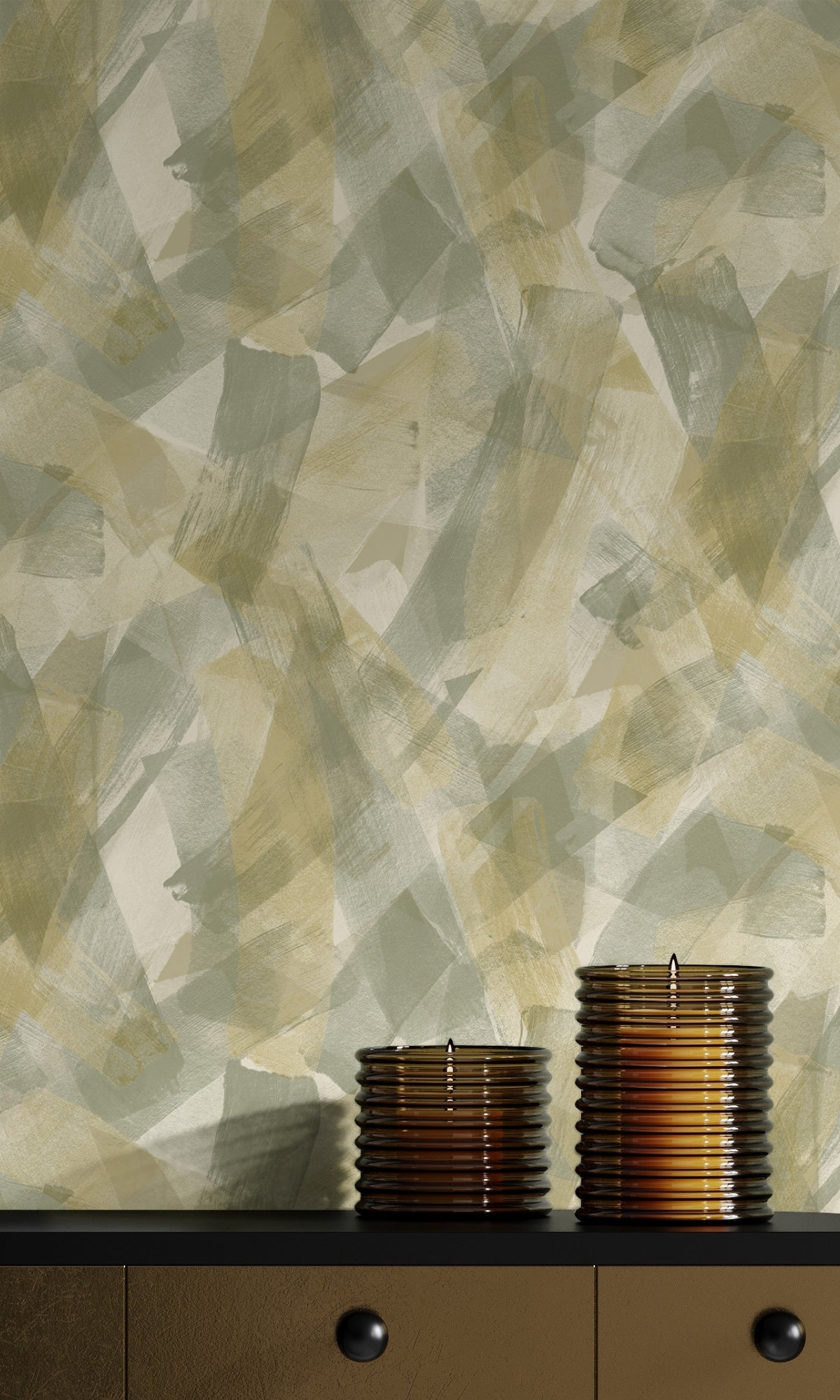Green Beige Bold Sweeping Brushstrokes Wallpaper R8931