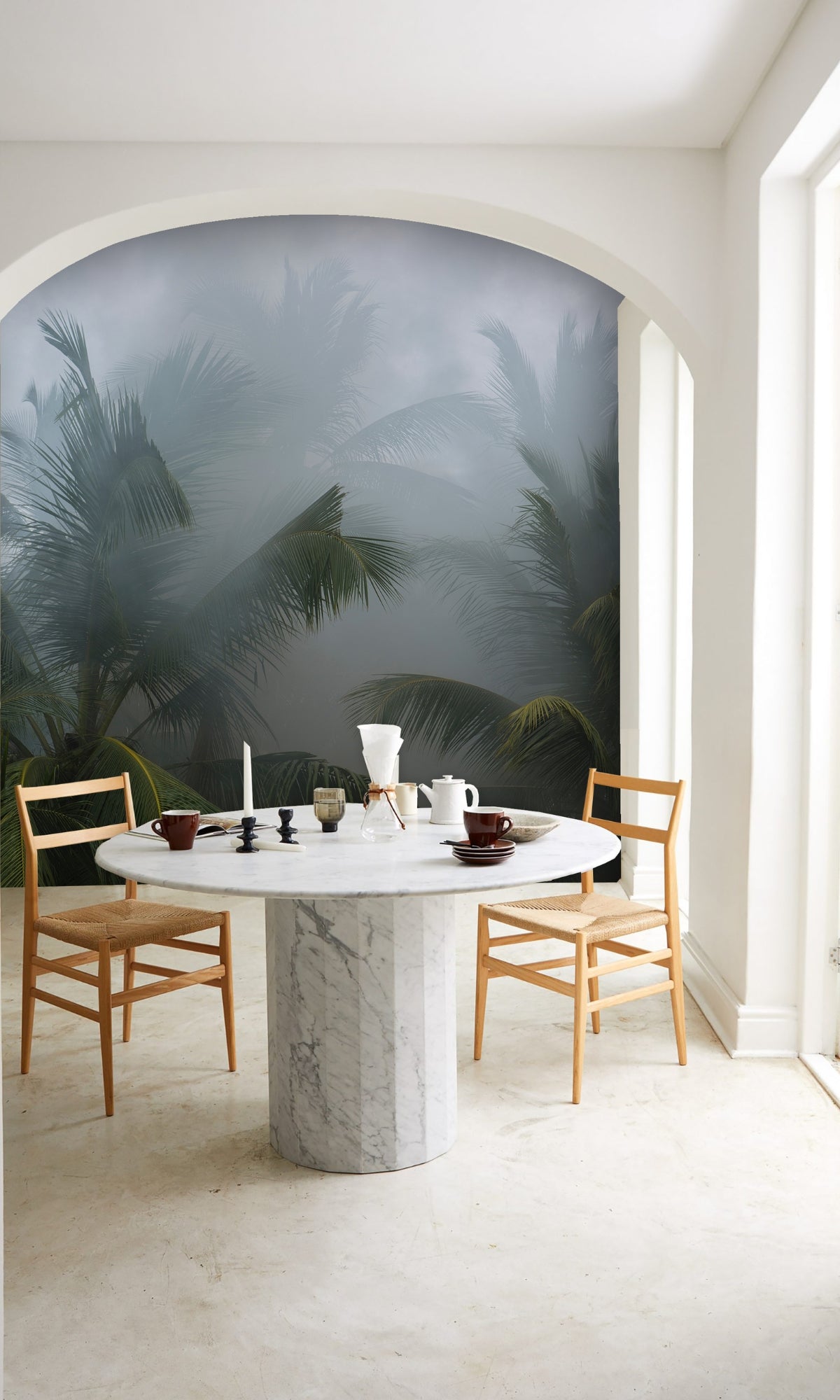 Green Coconut trees in the Fog Mural Wallpaper M1139