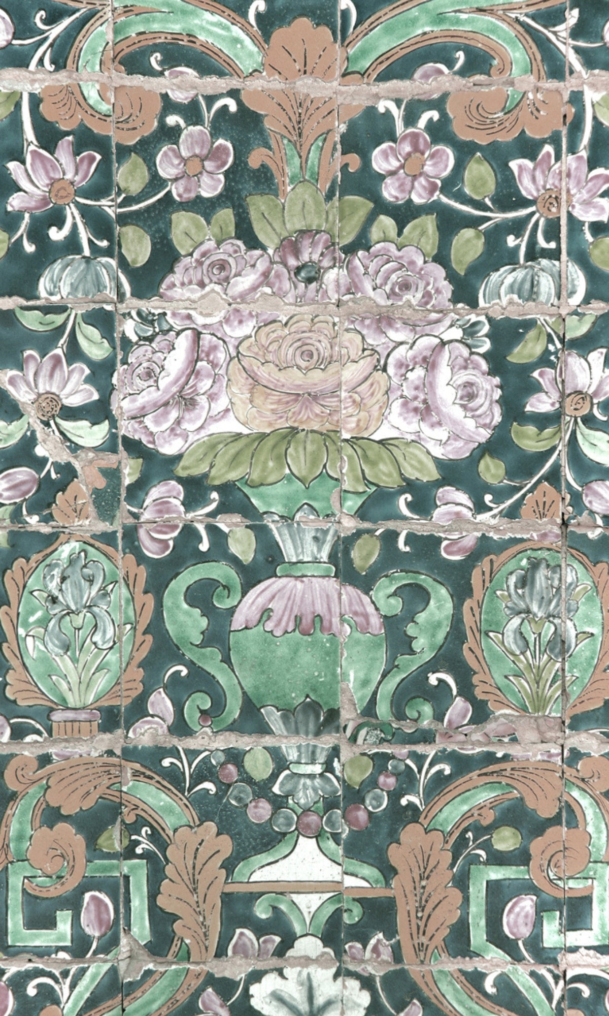 Green Floral Tiles Mural Wallpaper M1180