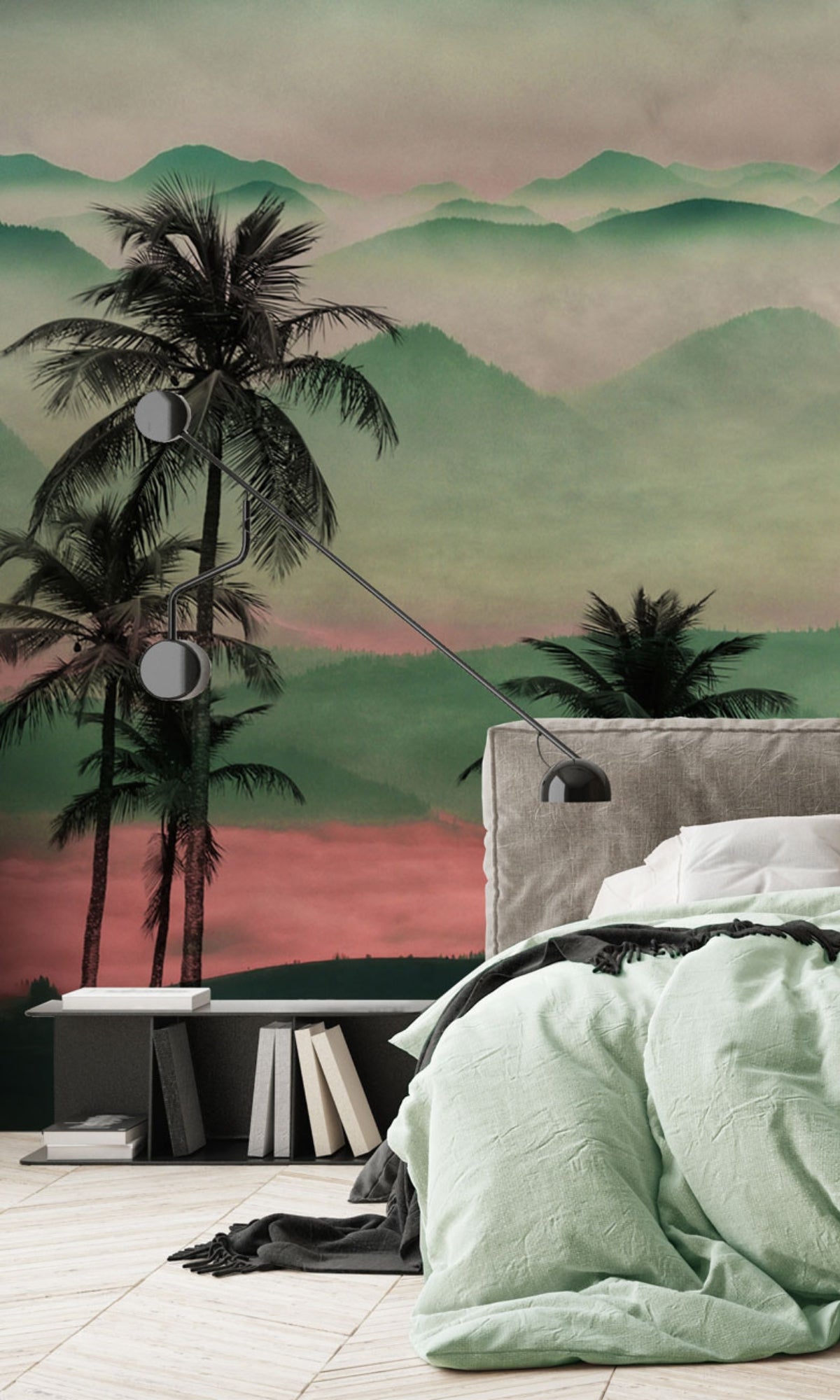Green Palm trees Silhouette Mural Wallpaper M1261