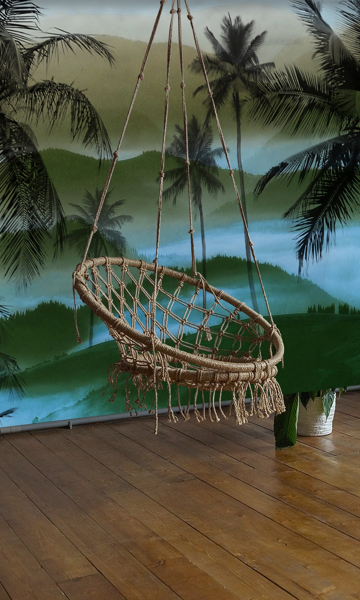 Green Palm trees and Mountain Mural Wallpaper M1264