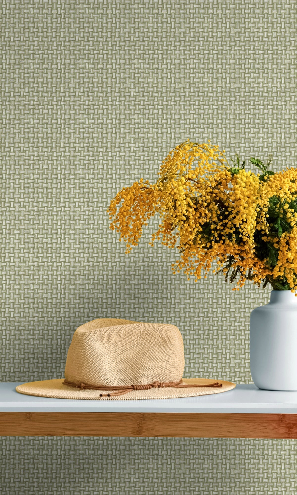 Green Woven Effect Textured Geometric Wallpaper R8787