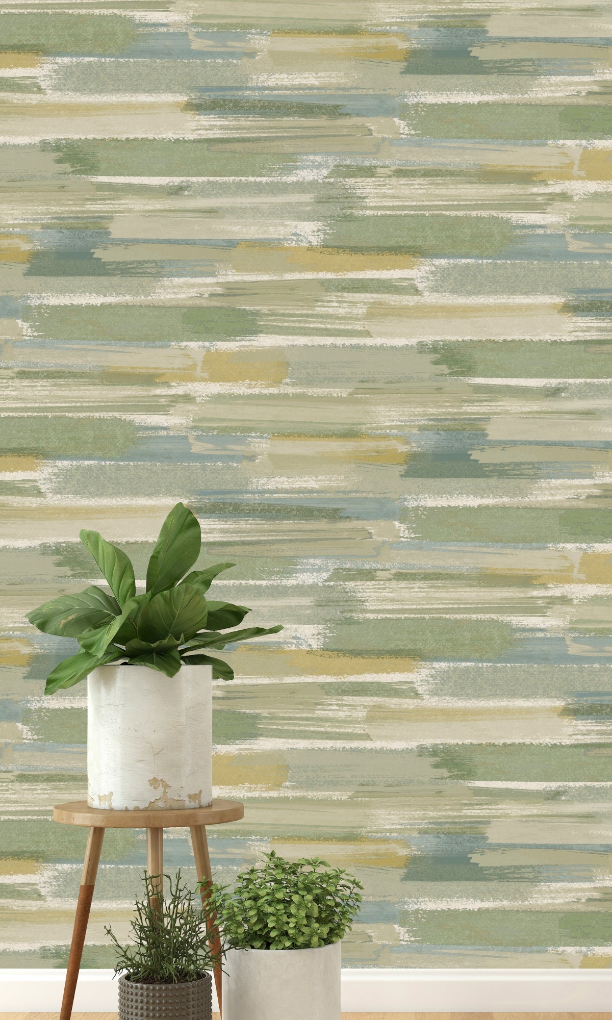 Green & Yellow Painted Water Lake Abstract Wallpaper R8810